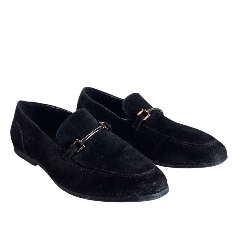 ASOS Black Faux Suede Loafers‎ Metal Buckle Men Size 9 Snaffle Horse Bit Accent